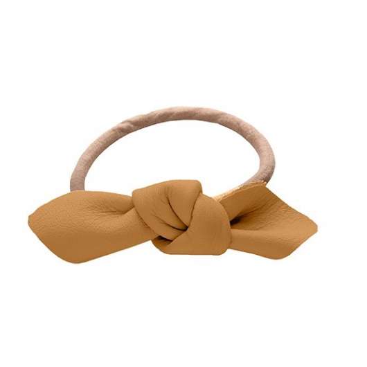 Corinne Leather Bow Small Hair Tie  Camel