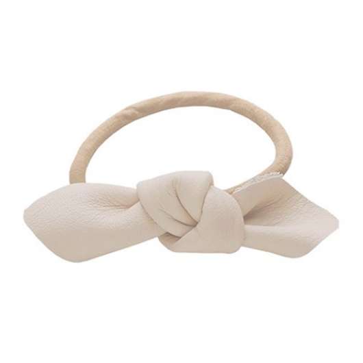 Corinne Leather Bow Small Hair Tie  Cream